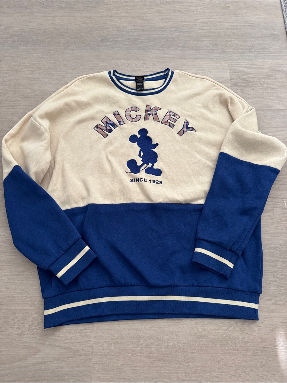 Disney Mickey Colorblock Crewneck Sweater - Cream & Blue